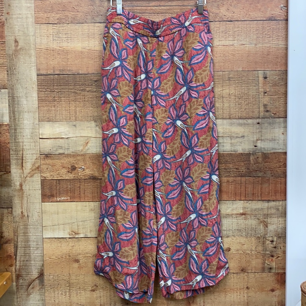 Ann Taylor Wide-Leg Floral Print Pants in Rust, Pink & Blue